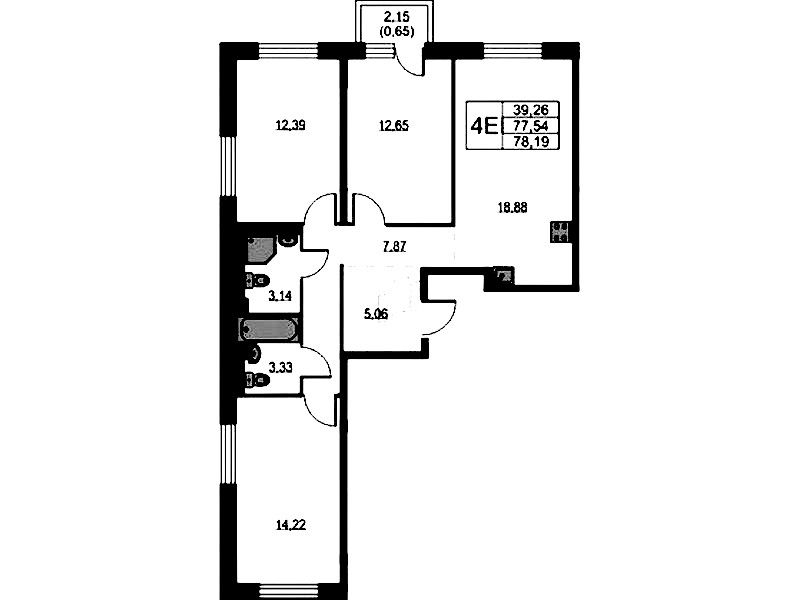 3-комнатная квартира 78.19 м², 2/9 эт., ЖК «Квартал Лаголово»